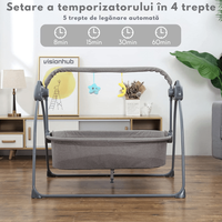 Patut Electric pentru Bebelusi cu Functie de Leganare Automata, 5 Viteze Ajustabile, Temporizator Inteligent 8-60 Min - 1