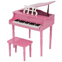 Pian de lemn pentru copii, scaun inclus, 48 cm, roz - 1