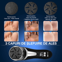 Pila electrica pentru talpi si calcaie IMA Trend, cu Aspirare, IPX 7, Display Digital, 1200 mAh USB, 3 role, 2200 rpm - 2