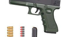 Pistol de jucarie cu gloante moi, Incarcare manuala, Ejectarea carcasei goale, Negru/Verde