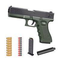 Pistol de jucarie cu gloante moi, Incarcare manuala, Ejectarea carcasei goale, Negru/Verde - 1