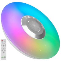 Plafoniera LED RGBW, GlowforHome, Difuzor Bluetooth incorporat, Telecomanda, control din aplicatie, 60W, 33 cm, Alb - 1