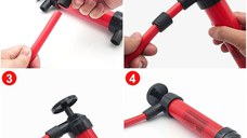 Pompa manuala aer si transfer lichide, cu 2 furtune de 130cm si capte incluse, umflare roti bicicleta, mingi, barci