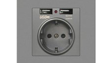 Priza de Perete cu 2 Porturi USB Techstar® TS-PC, 110-250V, 16A, Ignifuga, 86x86mm, Gri