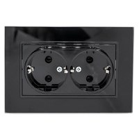 Priza Dubla Negru cu Rama din Sticla - 1