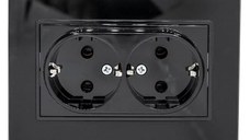 Priza Dubla Negru cu Rama din Sticla