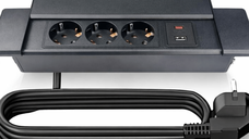 Priza incorporabila in blat ATOMKIT®, Ideala pentru Birou, Bucatarie, Mobila, 3 prize Shucko, 1 Port USB-A si Port USB-C