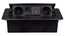 Priza Incorporabila in mobilier, ATOMKIT, 2 Prize Schuko, USB-A+C ,Intrare HDMI, Intrare retea, Cablu 1.8m, Negru