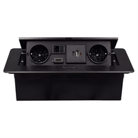 Priza Incorporabila in mobilier, ATOMKIT, 2 Prize Schuko, USB-A+C ,Intrare HDMI, Intrare retea, Cablu 1.8m, Negru - 1