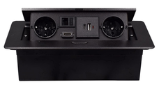 Priza Incorporabila in mobilier, ATOMKIT, 2 Prize Schuko, USB-A+C ,Intrare HDMI, Intrare retea, Cablu 1.8m, Negru