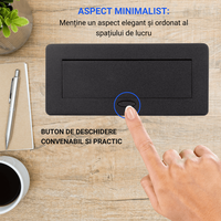 Priza Incorporabila in mobilier, ATOMKIT, 2 Prize Schuko, USB-A+C ,Intrare HDMI, Intrare retea, Cablu 1.8m, Negru - 12