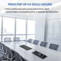 Priza Incorporabila in mobilier, ATOMKIT, 2 Prize Schuko, USB-A+C ,Intrare HDMI, Intrare retea, Cablu 1.8m, Negru - 11