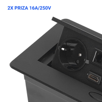 Priza Incorporabila in mobilier, ATOMKIT, 2 Prize Schuko, USB-A+C ,Intrare HDMI, Intrare retea, Cablu 1.8m, Negru - 5