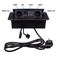 Priza Incorporabila in mobilier, ATOMKIT, 2 Prize Schuko, USB-A+C ,Intrare HDMI, Intrare retea, Cablu 1.8m, Negru - 3