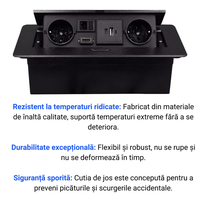 Priza Incorporabila in mobilier, ATOMKIT, 2 Prize Schuko, USB-A+C ,Intrare HDMI, Intrare retea, Cablu 1.8m, Negru - 2