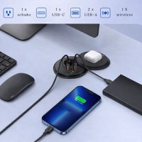 Priza Incorporabila Wireless, Adsinio, 1 Schuko, 1 USB-C, 2 USB-A, 1 Wireless, Negru - 1