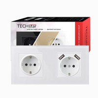 Priza Techstar® Crystal TSU2, Dubla, 2 x USB, 2.1 A, Culoare Alb Frost, Sticla Securizata, 16A - 3