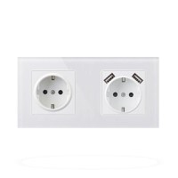 Priza Techstar® Crystal TSU2, Dubla, 2 x USB, 2.1 A, Culoare Alb Frost, Sticla Securizata, 16A - 2