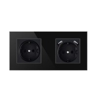 Priza Techstar® Crystal TSU2, Dubla, 2 x USB, 2.1 A, Culoare Negru Onyx, Sticla Securizata, 16A - 3