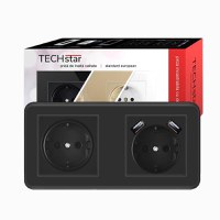 Priza Techstar® PCU2, Dubla, 2 x USB, 2.1 A, Culoare Negru, Policarbonat, 16A - 3