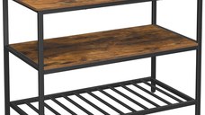 Raft de bucatarie tip insula, cadru de otel cu 3 nivele, stil industrial, 60x120x90cm, maro