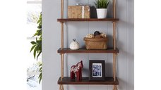 Raft de perete Hanah Home din lemn de molid si metal, nuc/negru, 60 x 13 x 120 cm