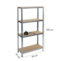 Raft depozitare, metalic, 4 polite, 265 kg, 90x45x180 cm - 2