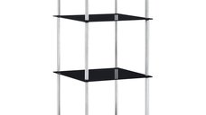 Raft modern cu 4 etaje, negru, 40 x 40 x 100 cm, din sticla securizata
