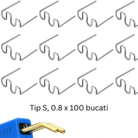 Set 100 Capse Pentru Pistol de Lipit, Reparat si Sudat Plastic, Cleme Model Tip S, 0.8mm, argintiu perlat - 2