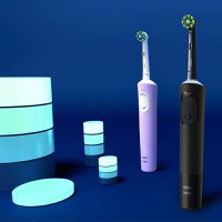 Set 2 x Periuta de dinti electrica Oral-B Vitality Pro, Curatare 2D, 3 programe, 1 Incarcator, 2 Capete, Negru/Violet - 2