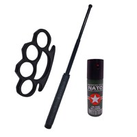 Set 3 accesorii autoaparare IdeallStore®, baston telescopic otel, 50 cm, box si spray paralizant iritant - 1