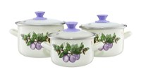 Set 3 oale emailate cu capac, 6 piese, model clasic, prune, EMALIA OLKUSZ - 1