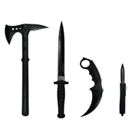 Set 4 ustensile DeltaForce, topor si 3 cutite, otel inoxidabil, negru - 3