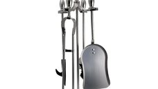 Set accesorii semineu, suport cu 4 piese, nichel, 53 cm