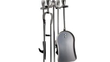 Set accesorii semineu, suport cu 4 piese, nichel, 53 cm