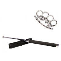 Set baston telescopic 65 cm argintiu + pumnal/box craniu argintiu - 1
