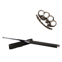Set baston telescopic 65 cm argintiu + pumnal craniu - 1