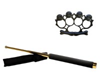 Set baston telescopic 65 cm auriu & box-rozeta skull negru - 7