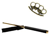 Set baston telescopic 65 cm auriu + pumnal craniu auriu - 5