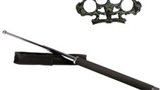 Set baston telescopic 65 cm si rozeta cu cranii, argintiu