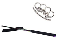 Set baston telescopic 66 cm + pumnal/box craniu argintiu - 7