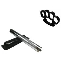 Set baston telescopic din otel, argintiu, 64 cm + box negru 0.5 cm grosime - 2