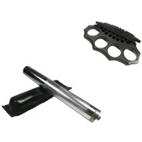 Set baston telescopic din otel, argintiu, 64 cm + box negru model 2017 - 2