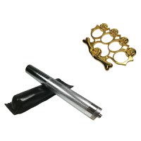 Set baston telescopic din otel, argintiu, 64 cm + box-rozeta craniu auriu - 7