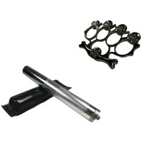 Set baston telescopic din otel, argintiu, 64 cm + box-rozeta craniu negru - 1