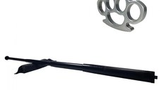 Set baston telescopic din otel, negru, 64 cm + box argintiu 1 cm grosime