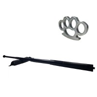 Set baston telescopic din otel, negru, 64 cm + box argintiu 1 cm grosime - 1
