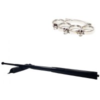 Set baston telescopic din otel, negru, 64 cm + box craniu argintiu - 7