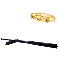 Set baston telescopic din otel, negru, 64 cm + box craniu auriu - 1