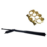 Set baston telescopic din otel, negru, 64 cm + box-rozeta craniu auriu - 1
